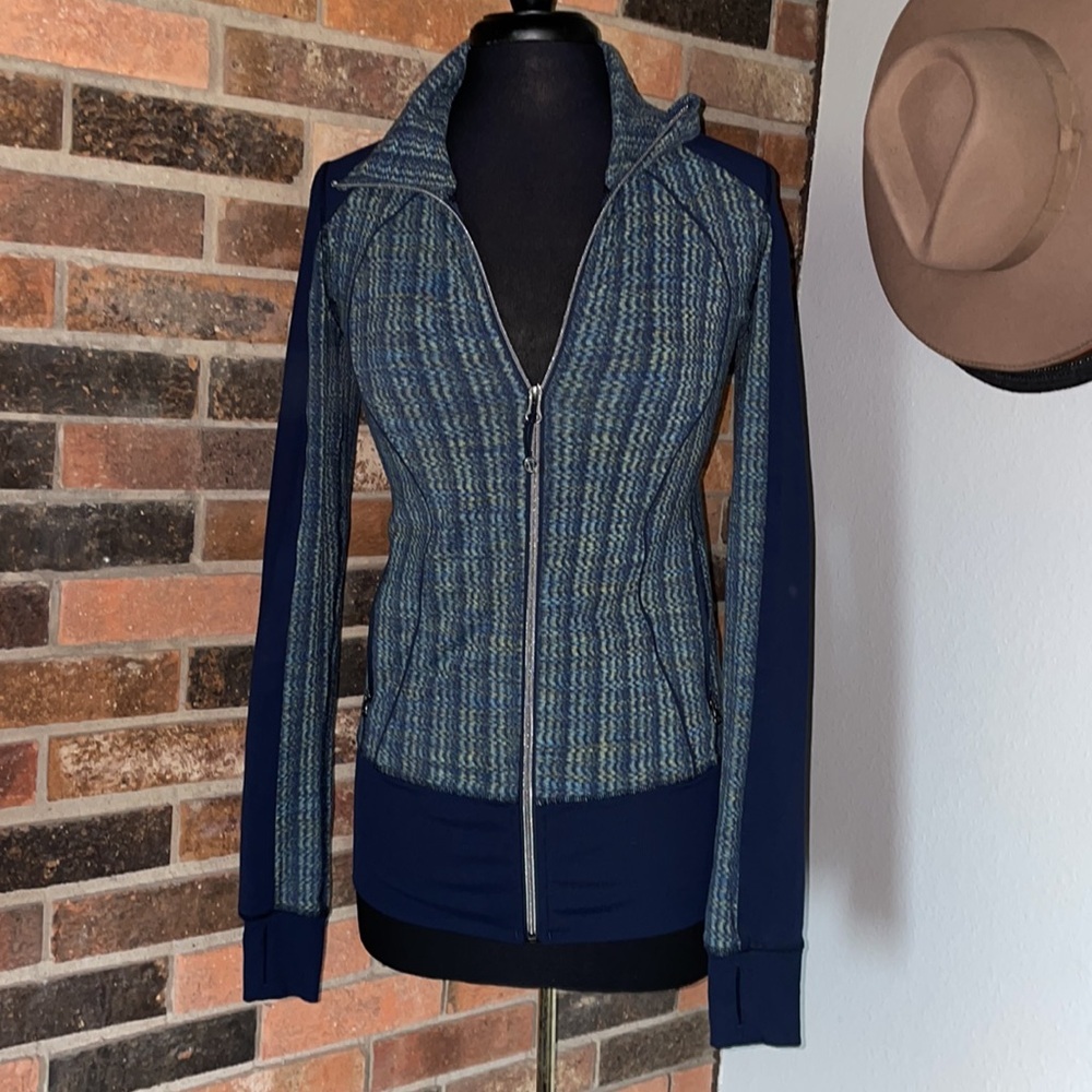 Lululemon Define Jacket Blue Green Space Dye Knit Full Zip Yoga Track‎  Size 6